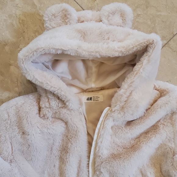 H&M FAUX FUR JACKET IN CREAM US 14 - Picture 2 of 7